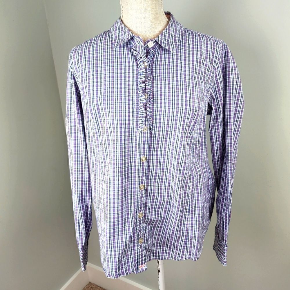 VINEYARD VINES WOMEN'S LONG SLEEVE BUTTON DOWN SHIRT PINK AND BLUE PLAID SIZE 14